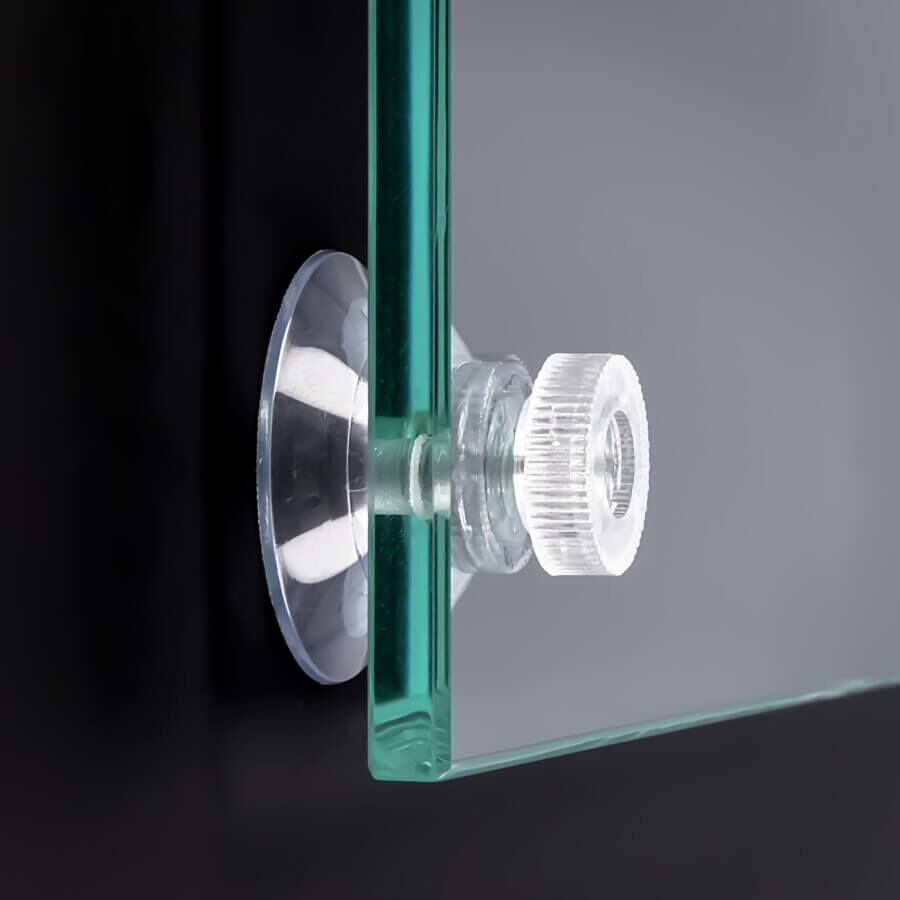 Saugnapf Ø30 mm Gewinde M4x6 mm + Rändelmutter klar an Glasplatte montiert