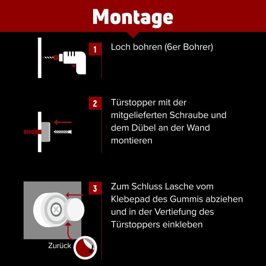 Türstopper Edelstahl Türklinke Wand zum Schrauben Ø30mm Gummi Schwarz Montageanleitung