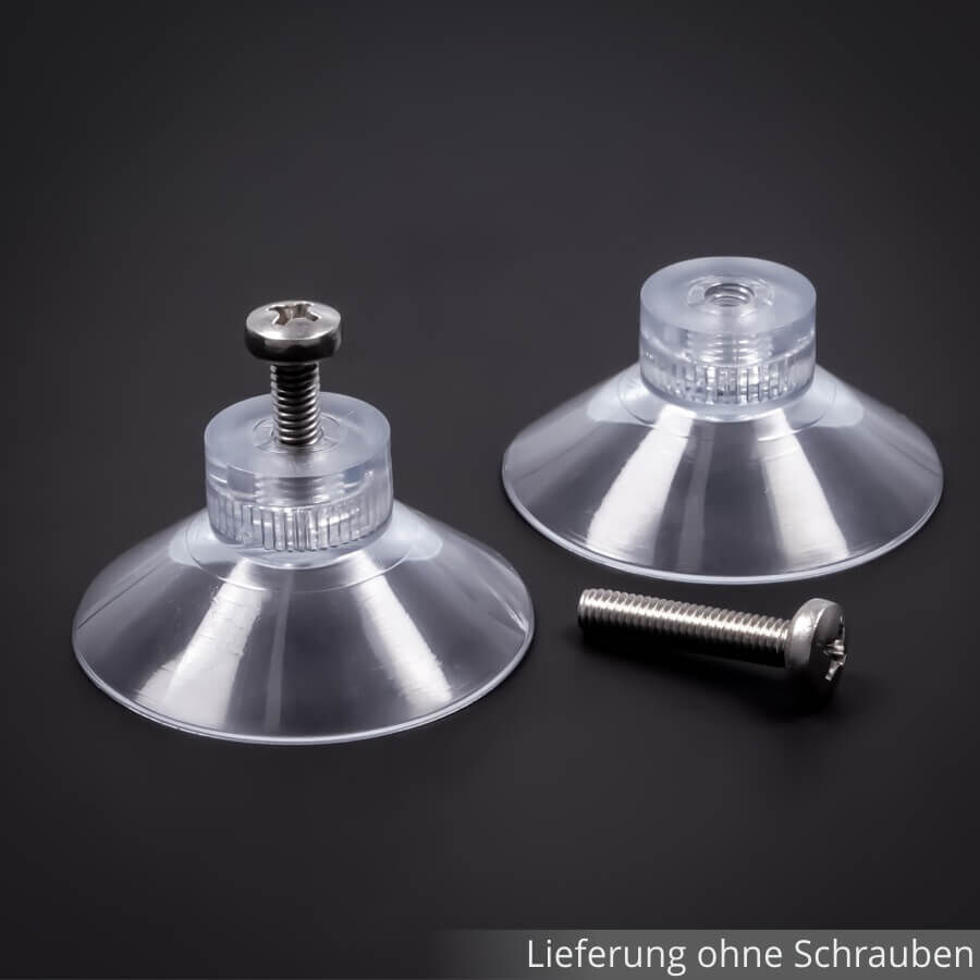 Saugnapf Ø 40mm Innengewinde Gruppenbild mit Schraube auf schwarzen Untergrund
