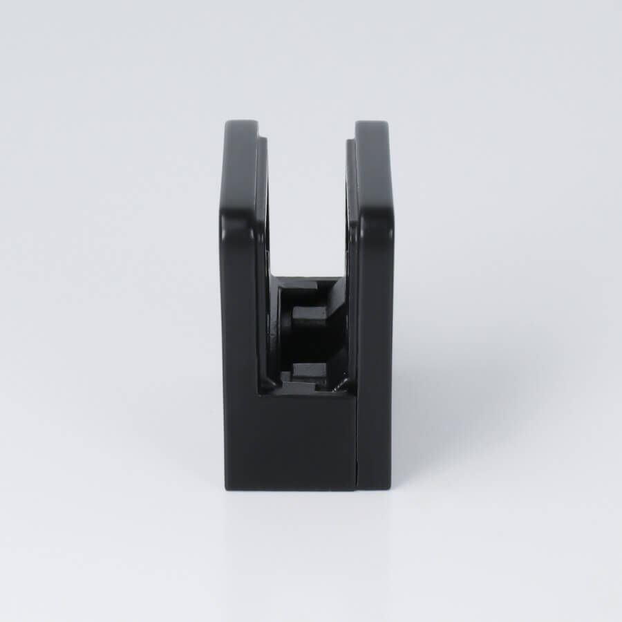Glashalter Edelstahl schwarz RAL9005 eckig 45x45 mm PS: 1,5-10,76 mm stehend auf hellen Untergrund