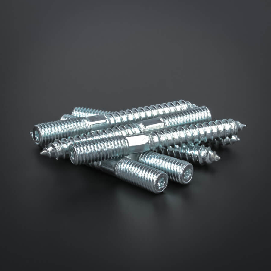 Stockschraube verzinkt mit Schlüsselfläche M10 x 80 mm | Torx 25 größere Stückzahl liegend auf dunklem Untergrund