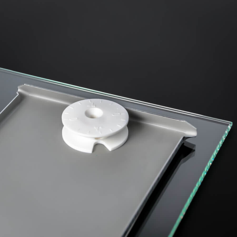 Magnet Spiegel-Montage-Set Exzenterscheibe mit Spiegelblech auf Glasplatte