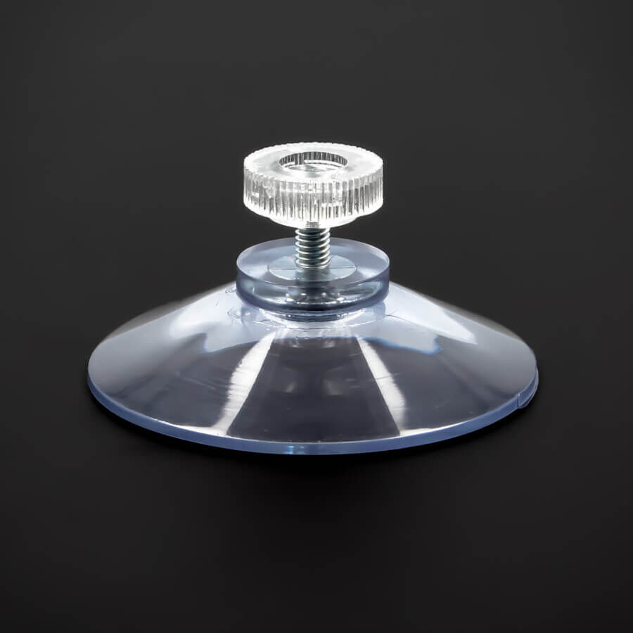 Saugnapf Ø50 mm Gewinde M4x10 mm + Rändelmutter klar auf schwarzen Untergrund