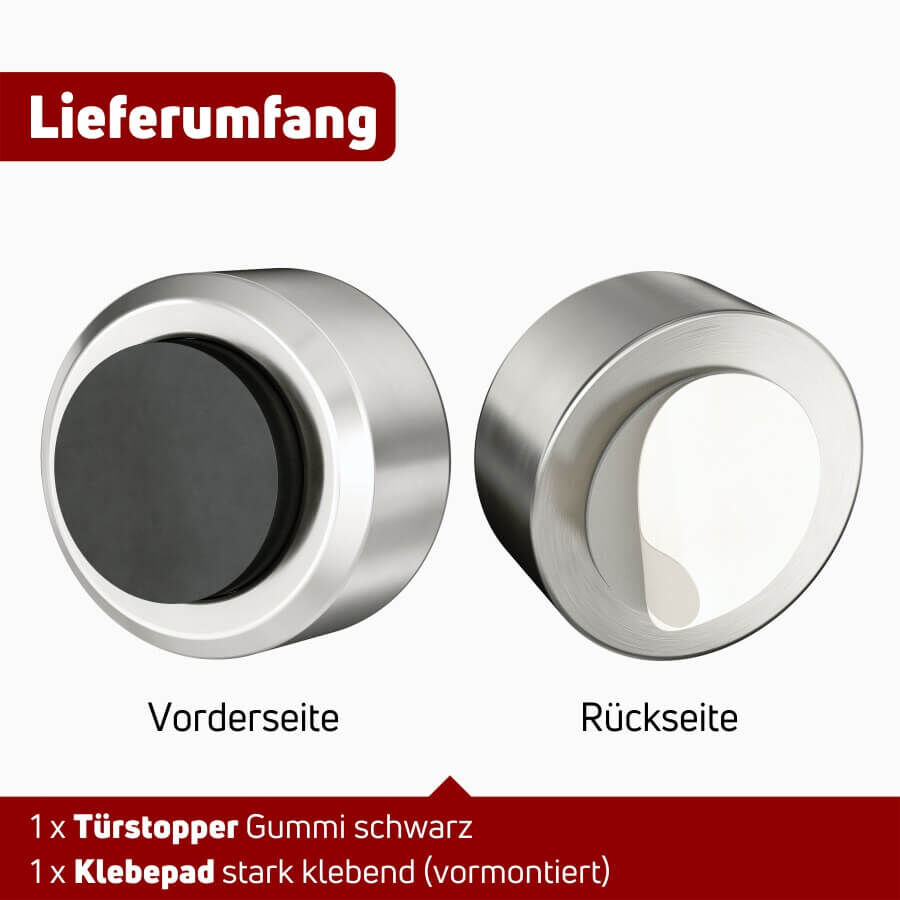 Türstopper Edelstahl selbstklebend Ø30mm Gummipuffer weiß Vorder- und Rückseite 