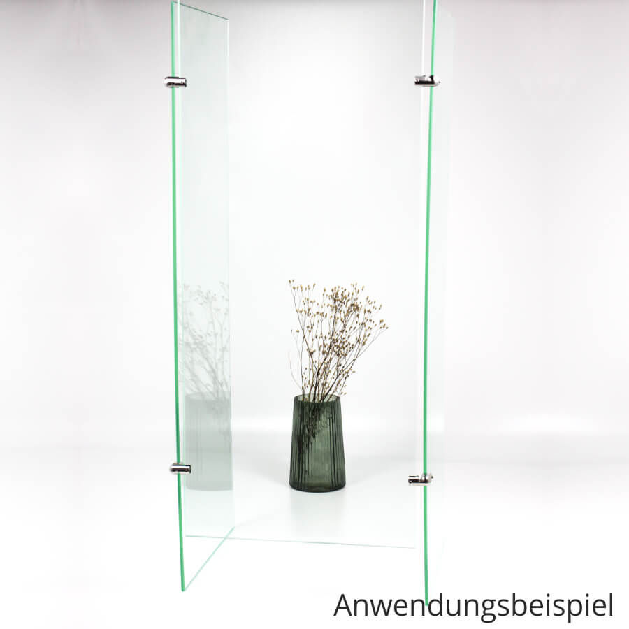 Eckverbinder 90-180 Grad Edelstahl Plattenverbinder Anwendungsbeispiel Spuckschutzwand