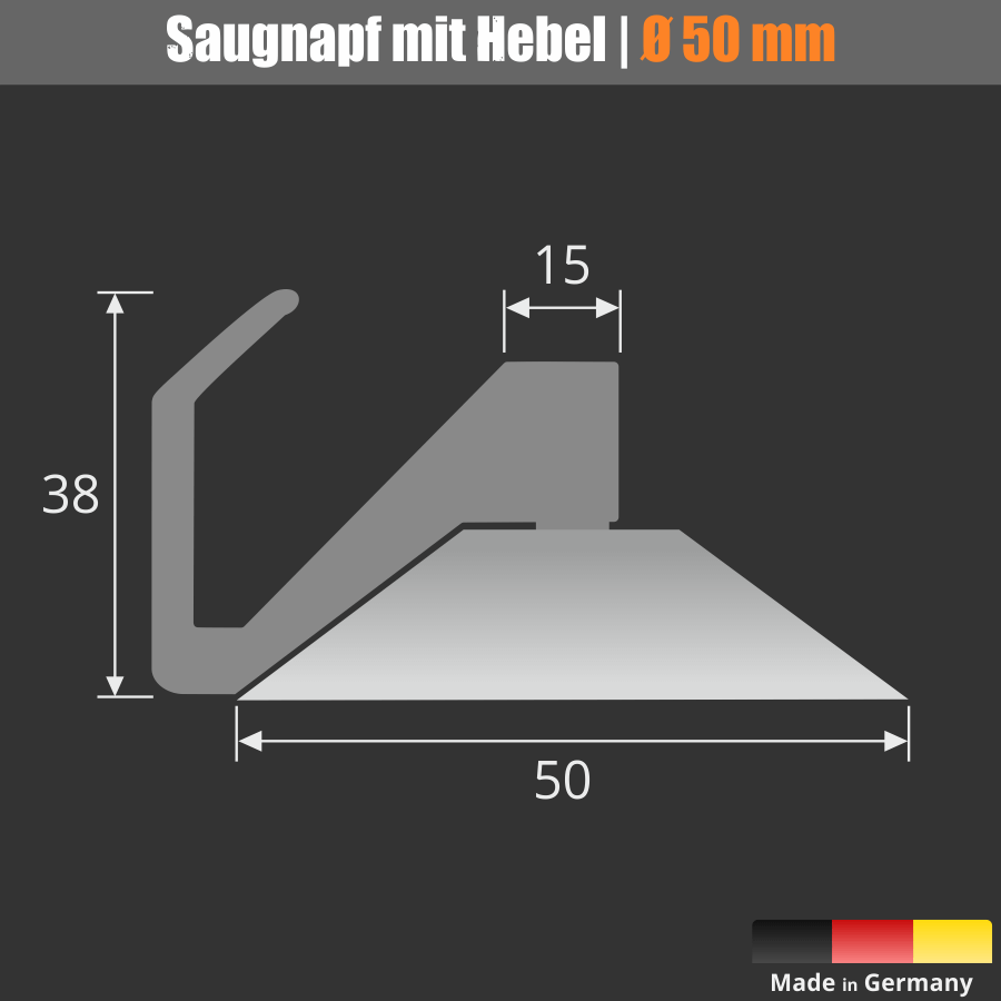 Saughaken 50 mm Saugnapf Saugnäpfe Hebelsauger Skizze mit Maße