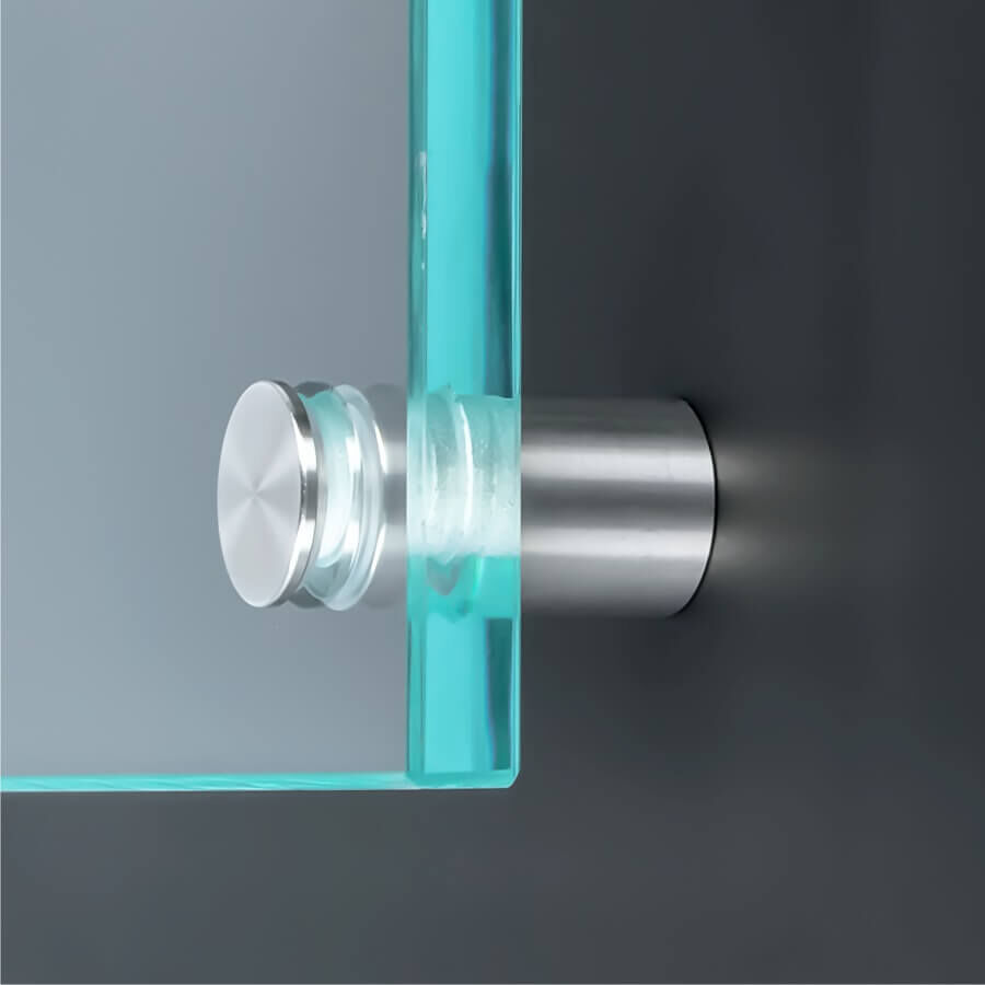 100er-Pack Plexiglasbefestigung Edelstahl Ø 15 mm montiert mit Glasscheibe