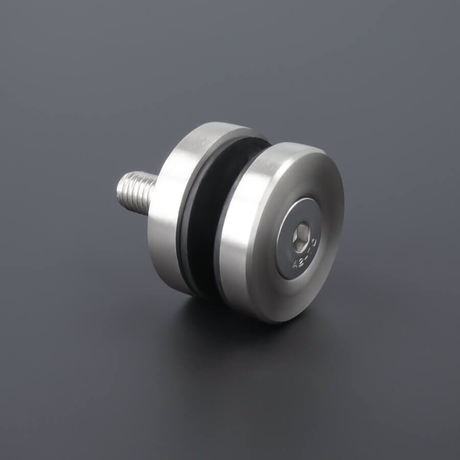 Glaspunkthalter Glashalter Edelstahl Ø40 mm liegen auf dunklem Untergrund