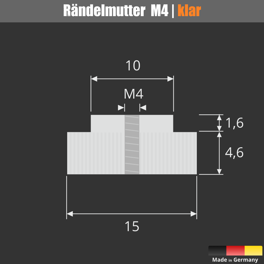 Saugnapf Ø50 mm Gewinde M4x10 mm Rändelmutter Skizze mit Maßen
