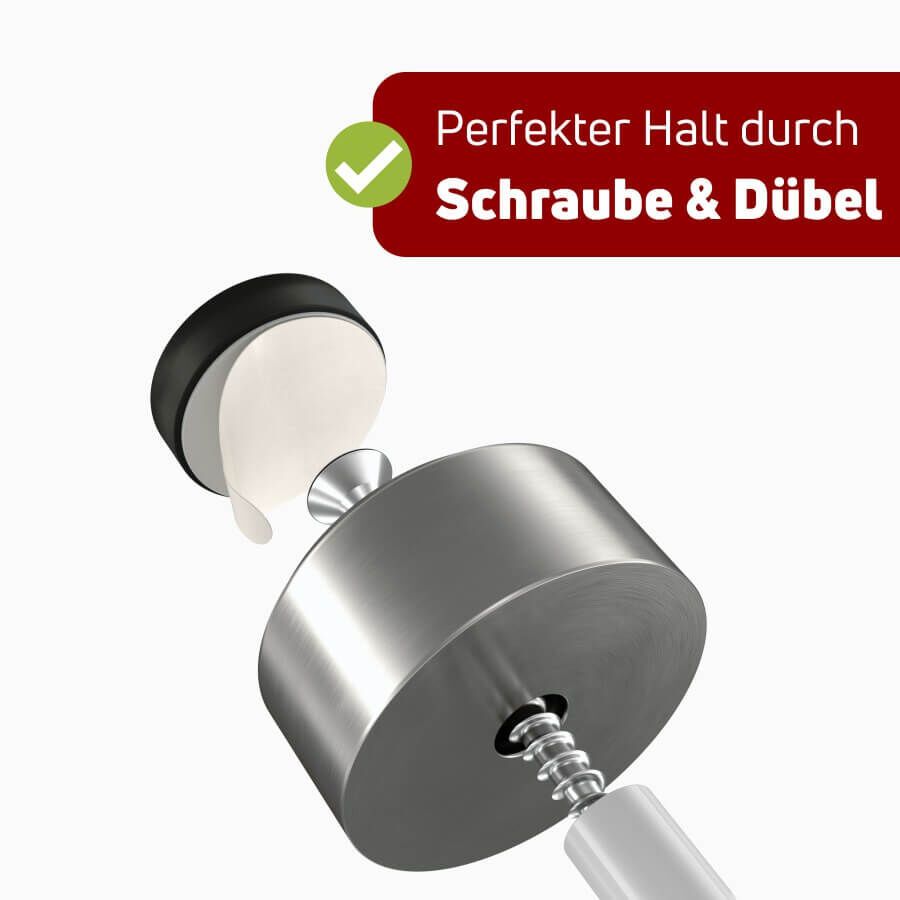 Türstopper Edelstahl Türklinke Wand zum Schrauben Ø30mm Gummi Schwarz Reihenfolge der Montage mit hellem Hintergrund