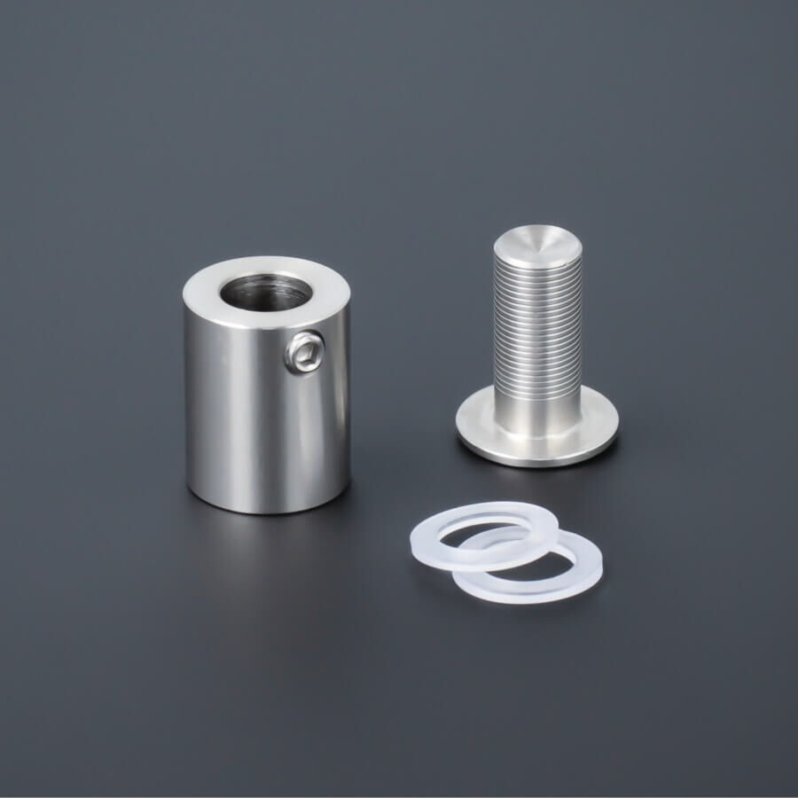 Edelstahl Abstandshalter V2A Ø 15  mm WA: 15 mm PS: 3-12 mm Lieferumfang auf dunklem Untergrund