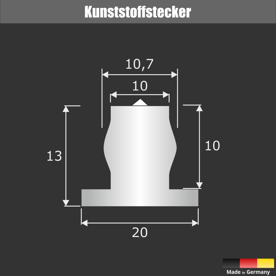 Distanzhalter Kunststoff 2teilig Skizze des Kunststoffsteckers auf schwarzem Untergrund