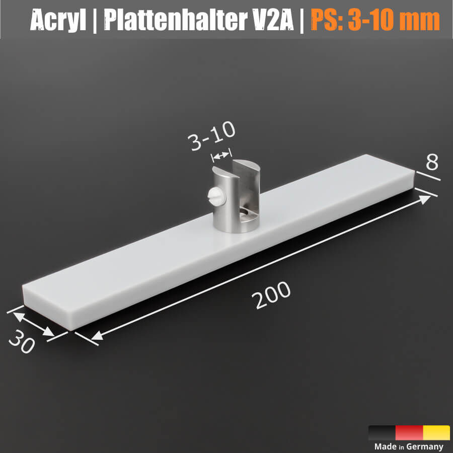 Acryl Standfuß Tischaufsteller+Halter für Spuckschutz Skizze mit Abmessungen komplett