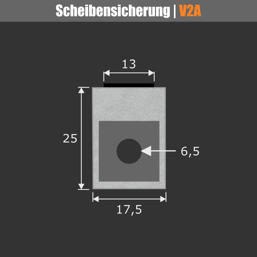Absturzsicherung Scheiben Glashalter Edelstahl Bemaßung auf schwarzen Untergrund