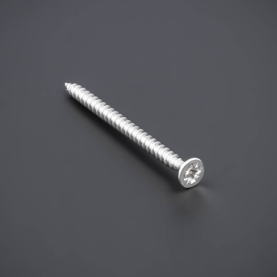 Schraube 3,5 x 50 mm, Edelstahl V2A - A2, Senkkopf - Kreuz Vollgewinde liegend auf dunklem Untergrund