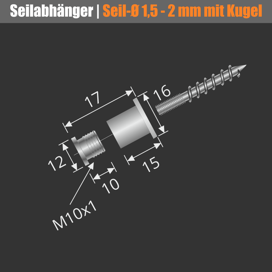 Seildeckenabhänger für Kugelseil weiß Skizze mit Maße