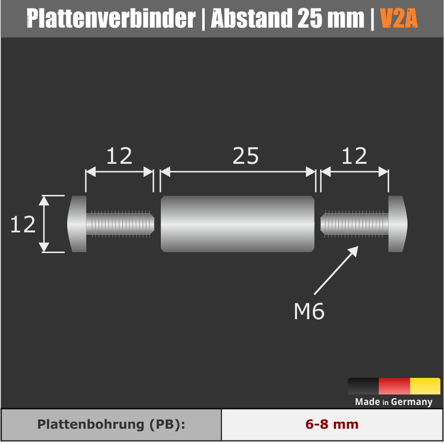 Plattenverbinder Schildhalter Edelstahl zum Verbinden zweier Platten Abmessungen Skizze