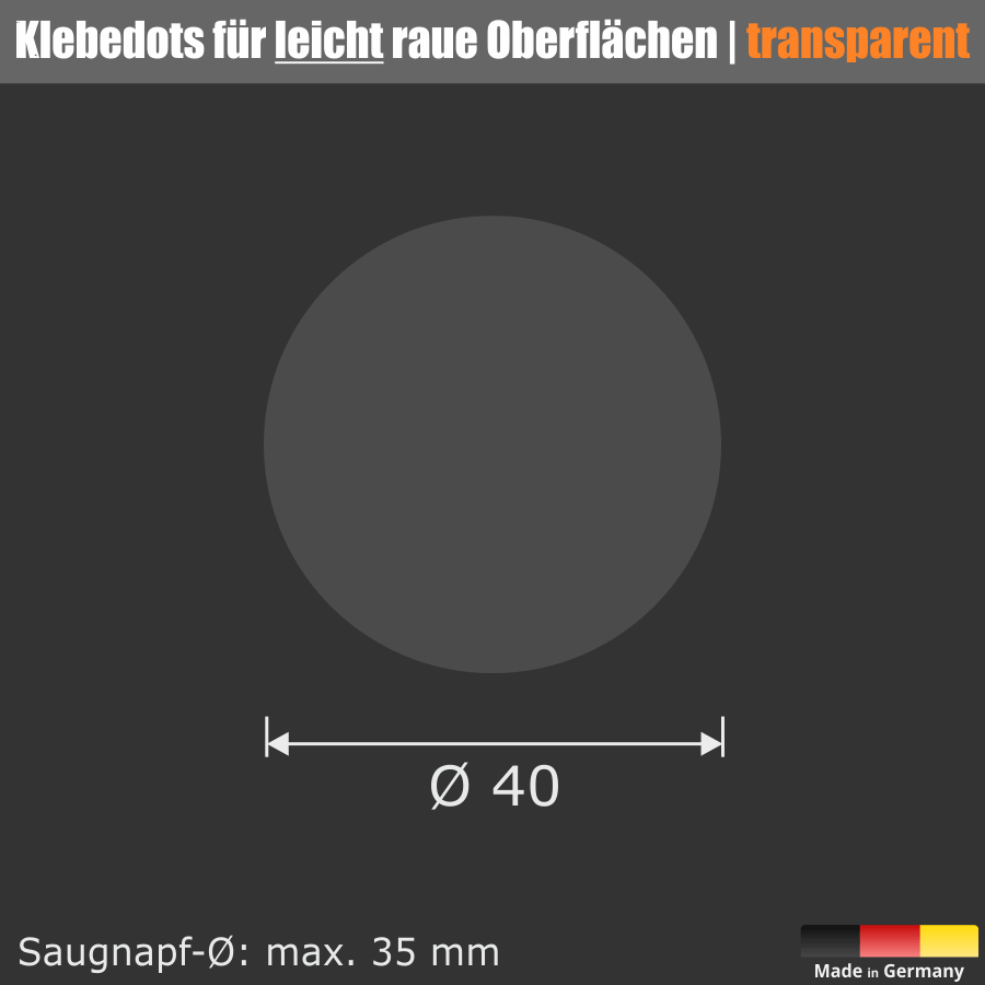 Klebefolie Ø 40 mm Klebedot für Saugnäpfe bei nicht glatten Untergründen Skizze 
