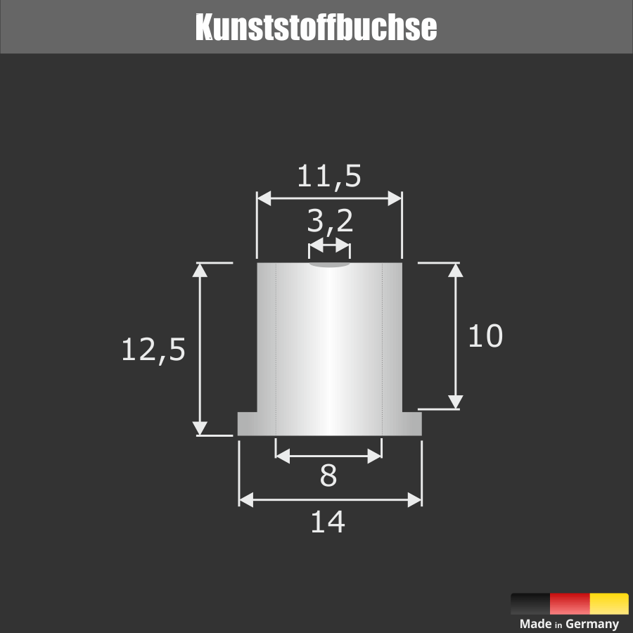 Distanzhalter Kunststoff 2teilig Skizze der Kunststoffbuchse auf schwarzem Untergrund