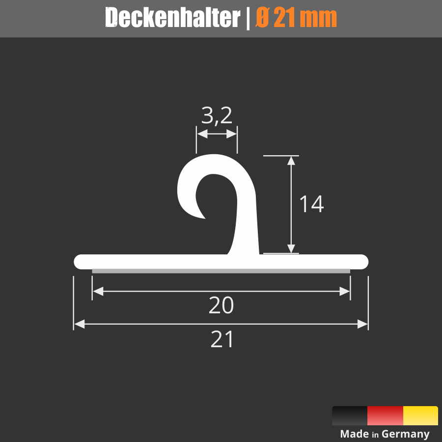 Haken selbstklebend 21 mm | Kunststoff | Haken | Dekohaken bis 200 g klebend Skizze mit Maße