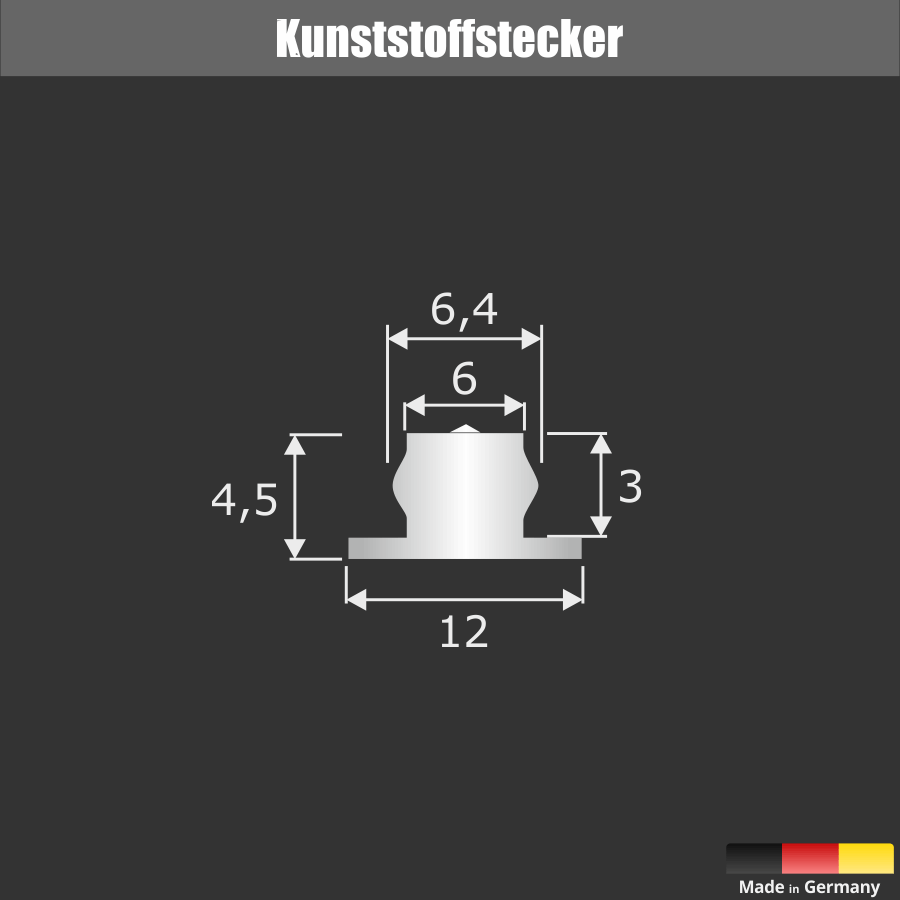 Distanzhalter Kunststoff 2teilig Skizze des Kunststoffsteckers auf schwarzem Untergrund