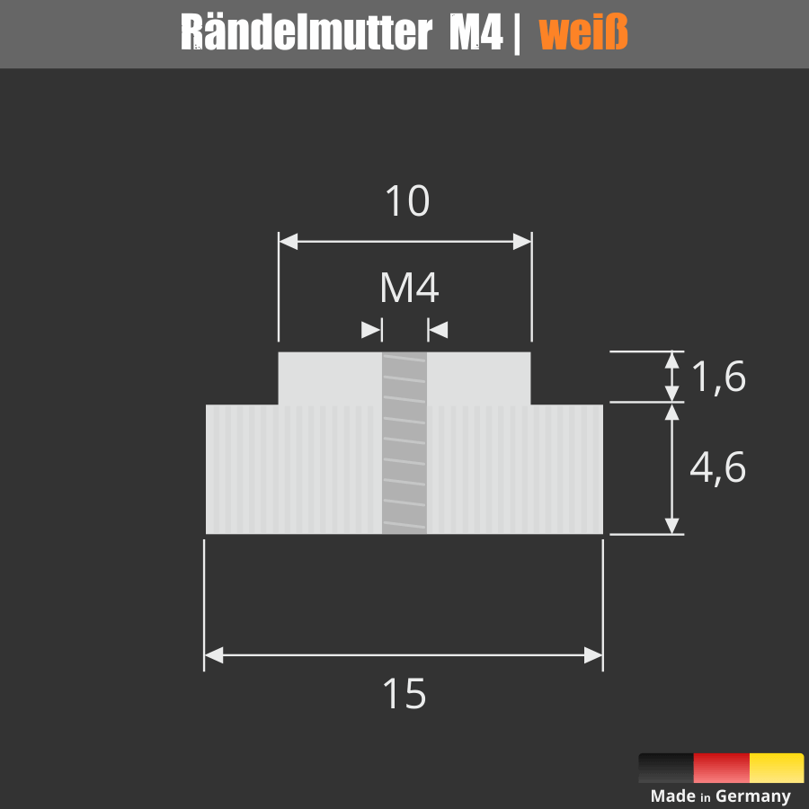 Saugnapf Ø40 mm Gewinde M4x10 mm Rändelmutter Skizze mit Maßen
