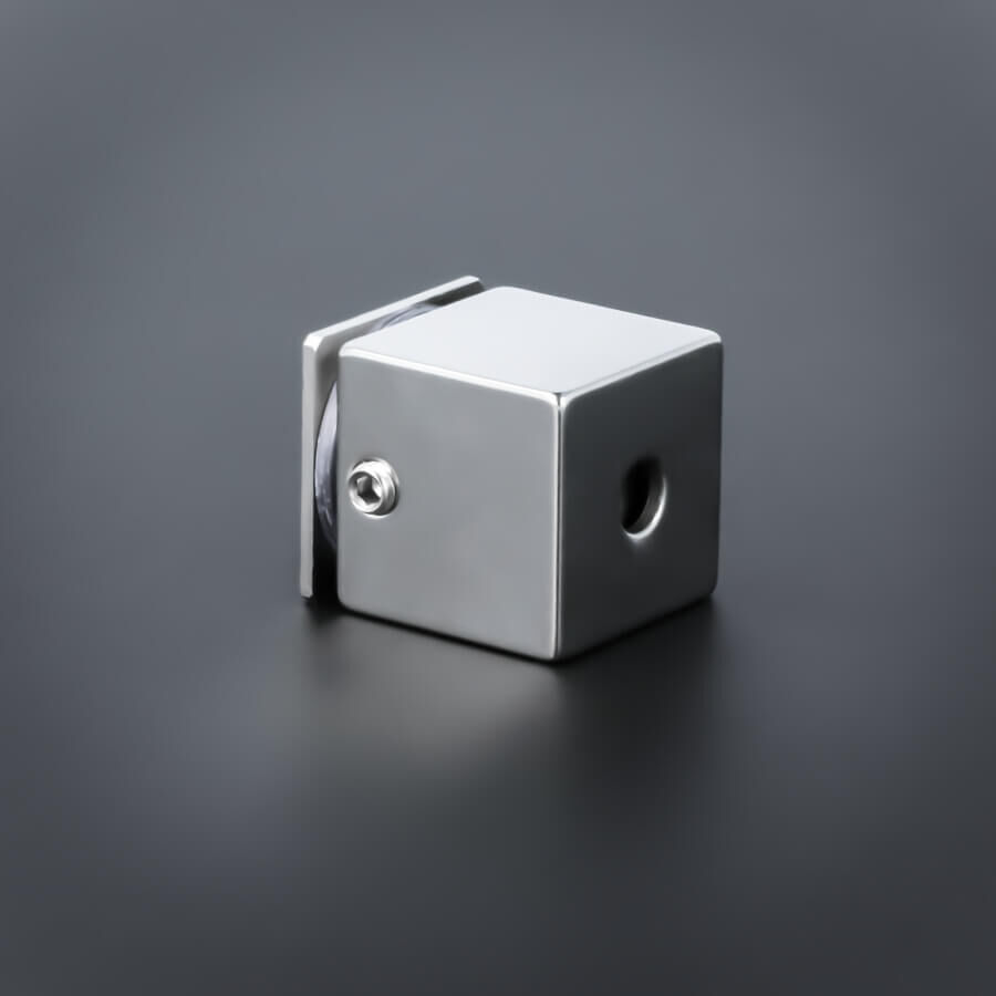 Wandabstandshalter viereckig Edelstahl V2A 25x25mm liegend auf dunklem Untergrund