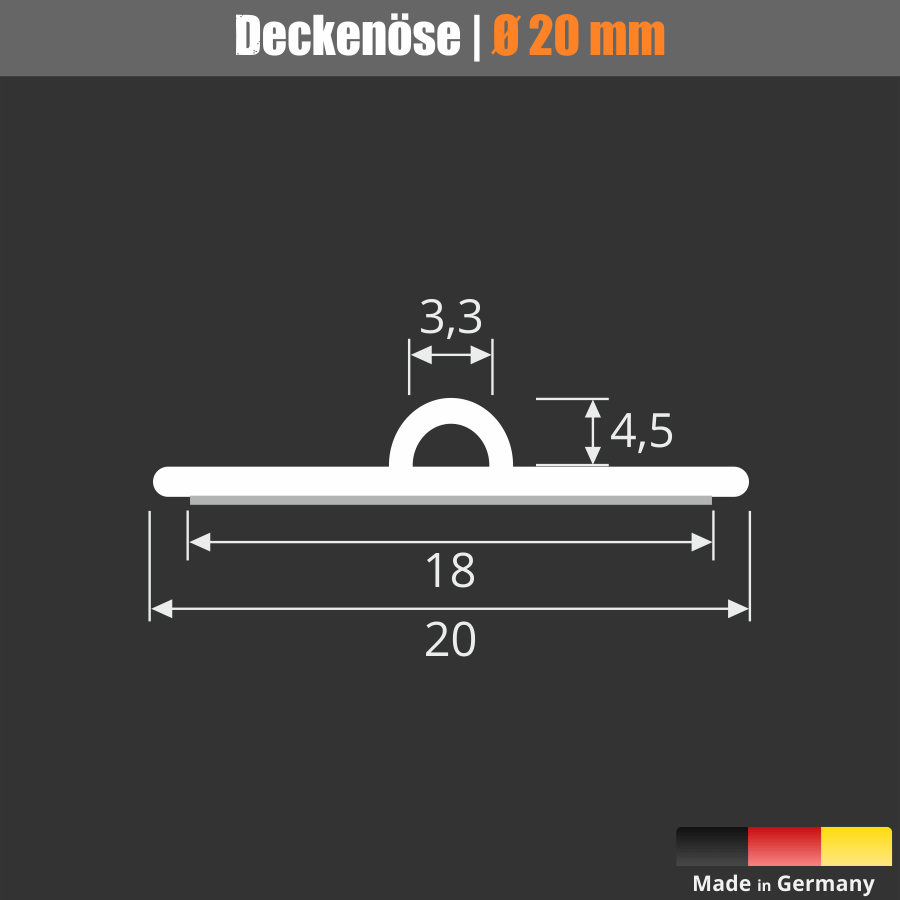 Klebepunkt mit Öse 20 mm | Kunststoff | Plastik | Deckenöse bis 200 g klebend Skizze mit Maße