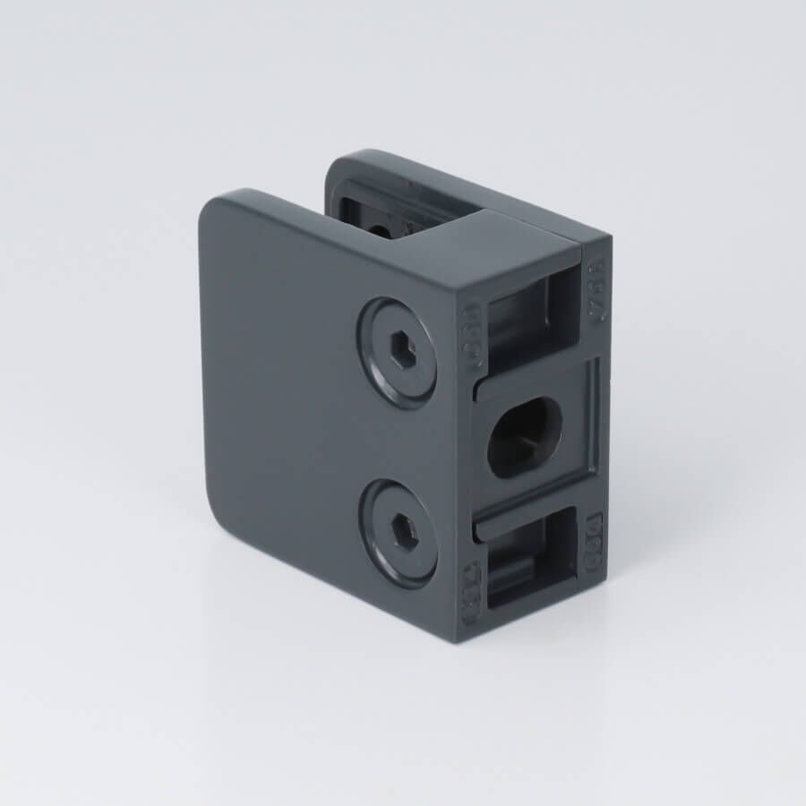 Glashalter Edelstahl anthrazit RAL7016 eckig 45x45 mm Rückseite auf hellen Untergrund