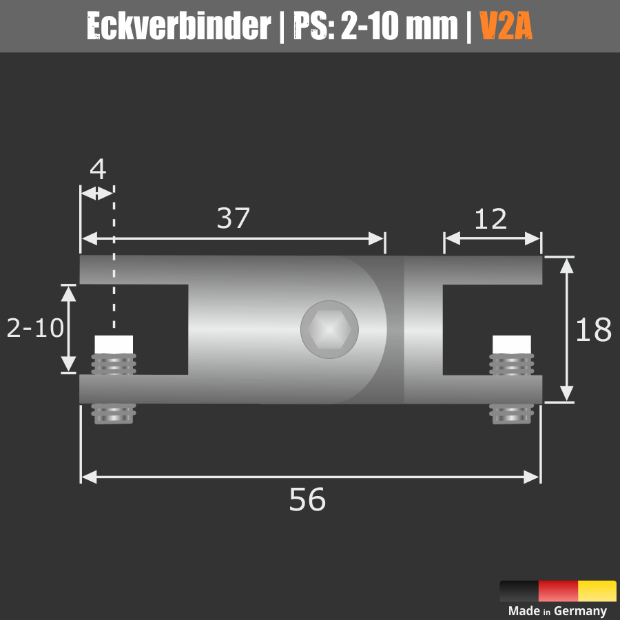Eckverbinder 90-180 Grad Edelstahl Plattenverbinder Skizze mit Bemaßung