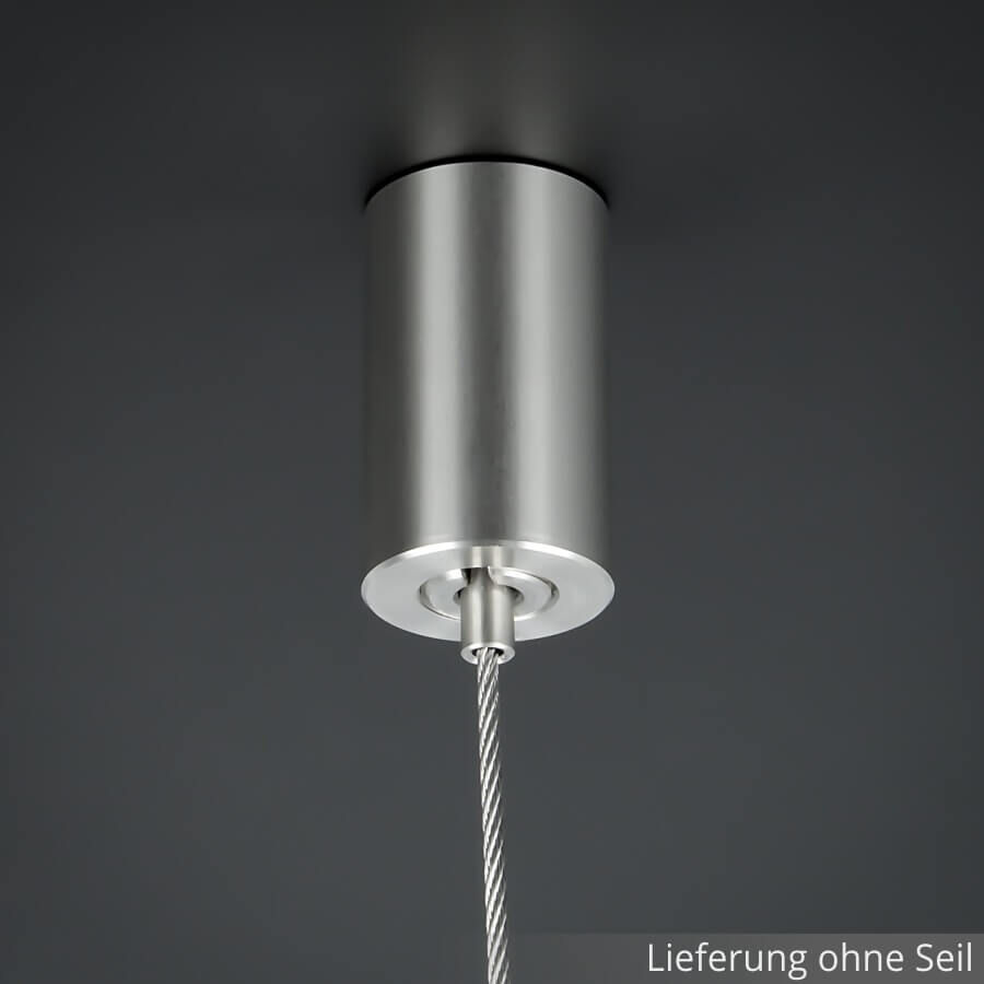 Deckenhalter aus Edelstahl mit Automatik an schwarzer Decke montiert