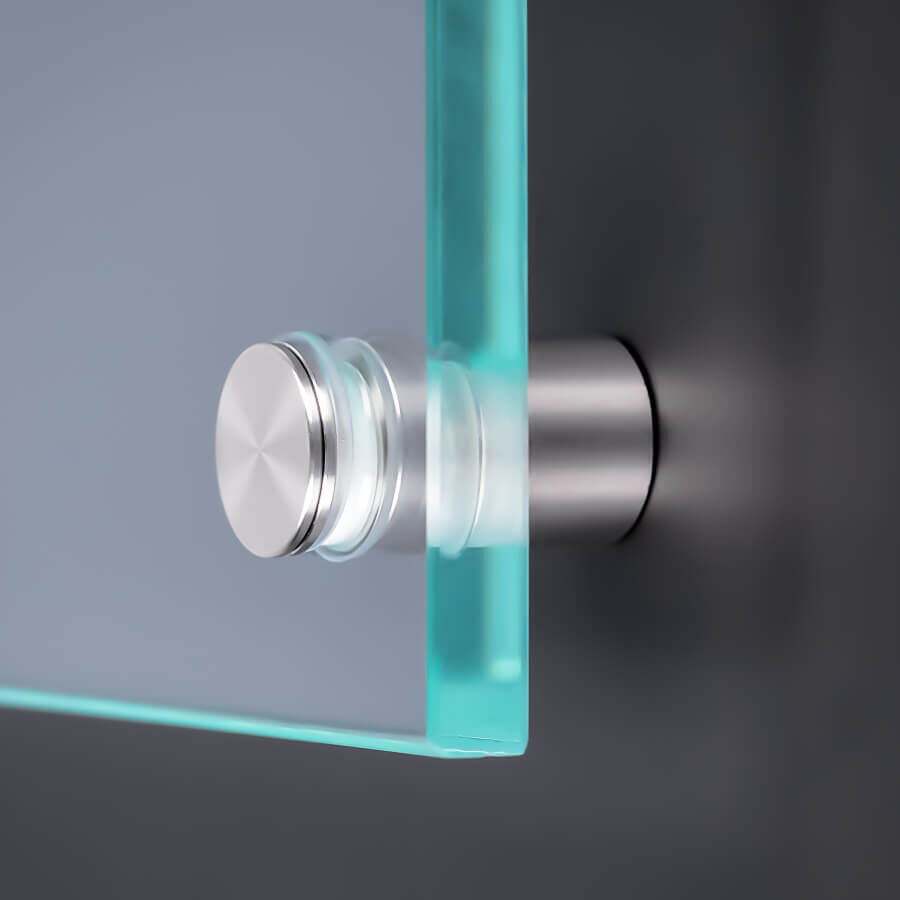 Abstandshalter V2A vormontierbar schraubbar montiert an dunkler Wand