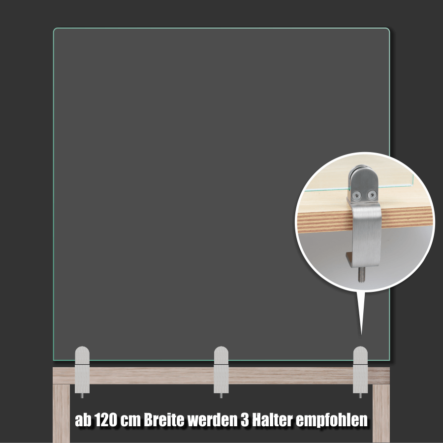 Tischklemme Edelstahl 1-50mm Spuckschutz Abtrennung Skizze der empholenen Anwendung