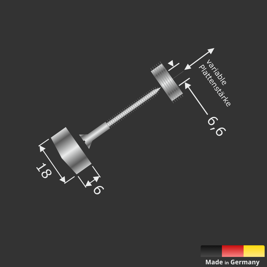 Zierkappe Edelstahl Chrom 18mm angeschrägt mit Gewindering Abmessungen