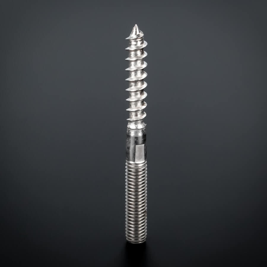 Stockschraube Edelstahl V2A mit Schlüsselfläche M8 x 80 mm stehend auf dunklem Untergrund