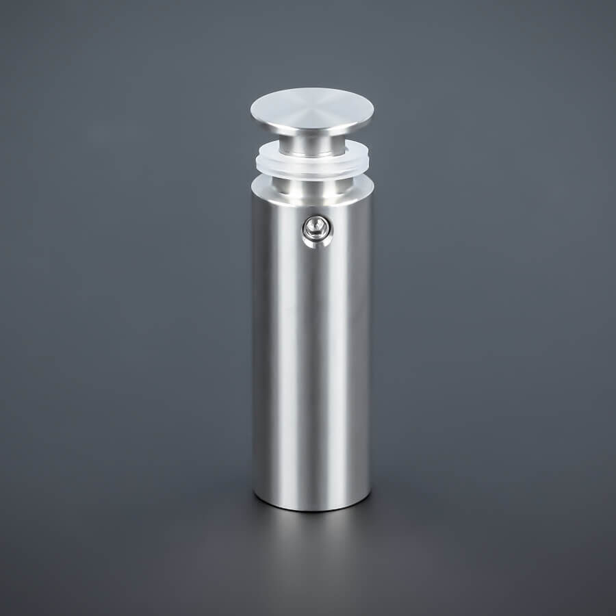 Abstandhalter Schilder Edelstahl Ø 15 mm WA: 40 mm stehend auf dunklem Untergrund
