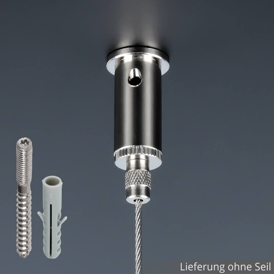 Deckenhalter Messing vern. Ø16 mm Stockschraube montiert an dunkler Decke