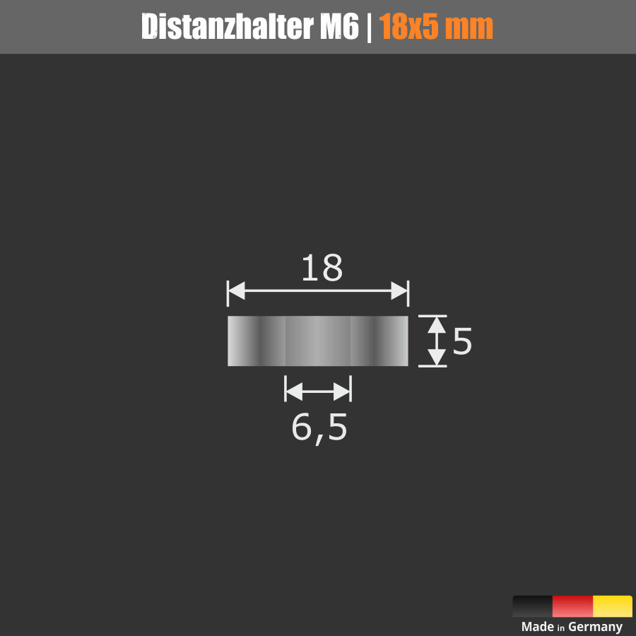 Distanzröhrchen M6 Messing verchromt Skizze mit Maßen auf dunklem Hintergrund