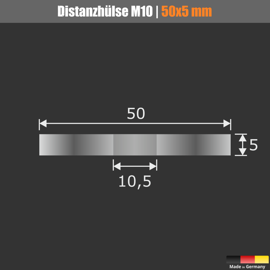 Distanzscheibe M10 Distanzhalter Edelstahl Ronde Ø50mm Skizze mit Maßen