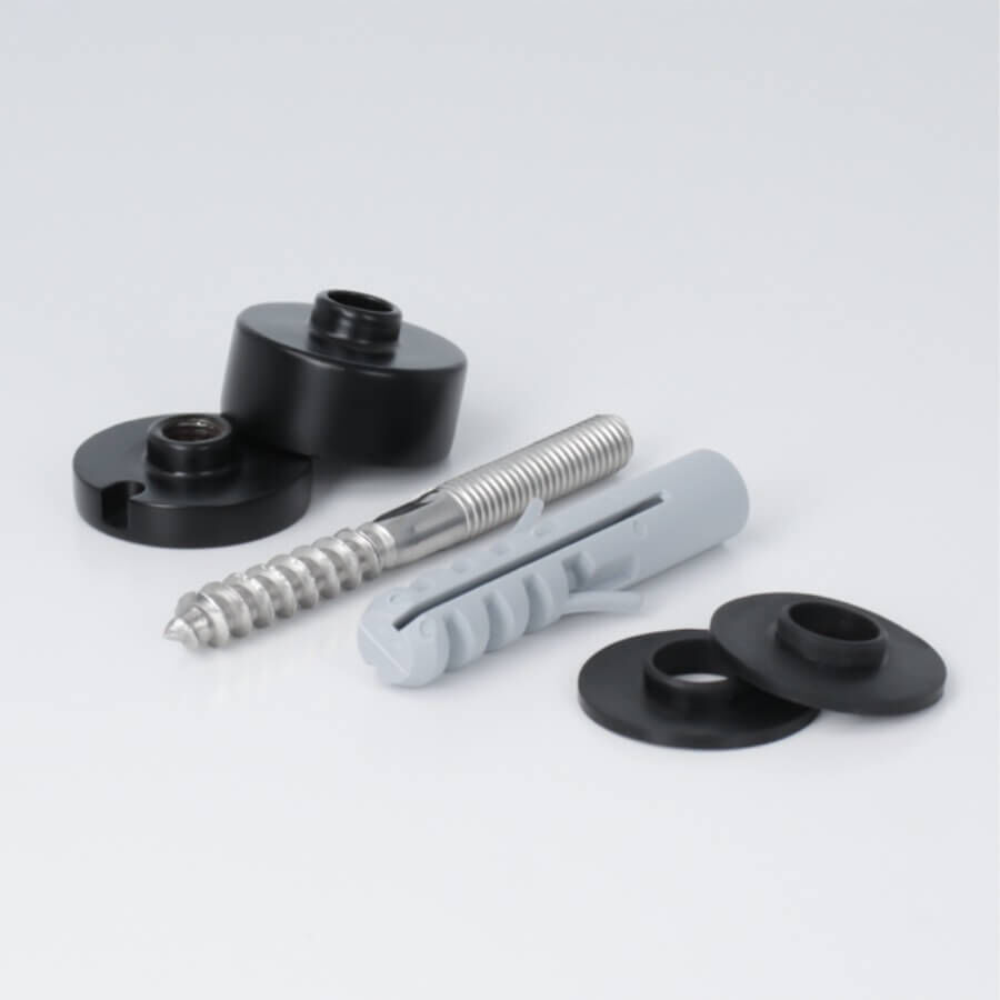 Glaspunkthalter V2A Ø30 mm schwarz Lieferumfang auf hellen Untergrund