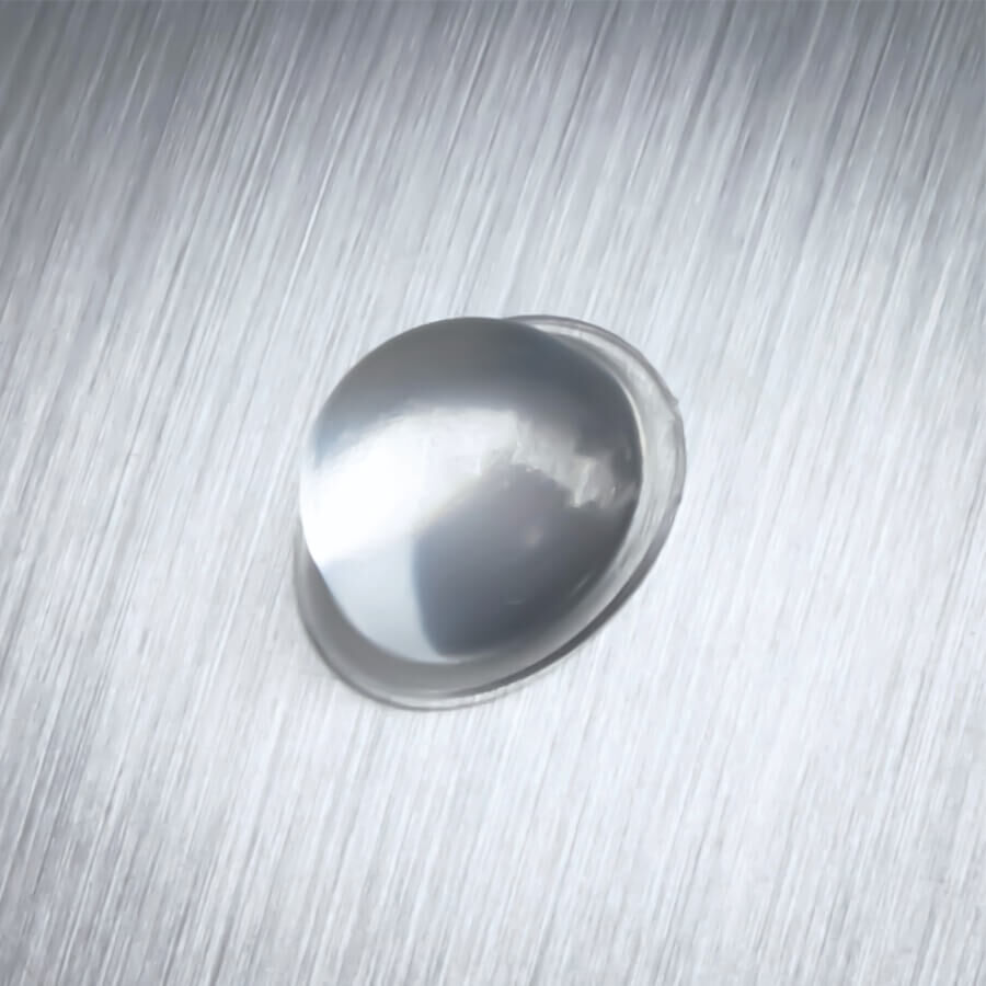 Bumpon Elastik-Wand-Puffer transparent selbstklebend Ø 16 mm auf silberner Platte montiert