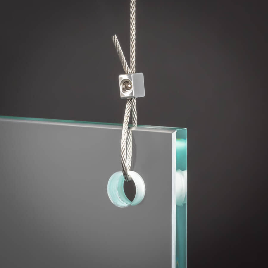 Stahlseile V4A 2 mm | 7x7 halbweich Montagebeispielt Seilklemme und Scheibe
