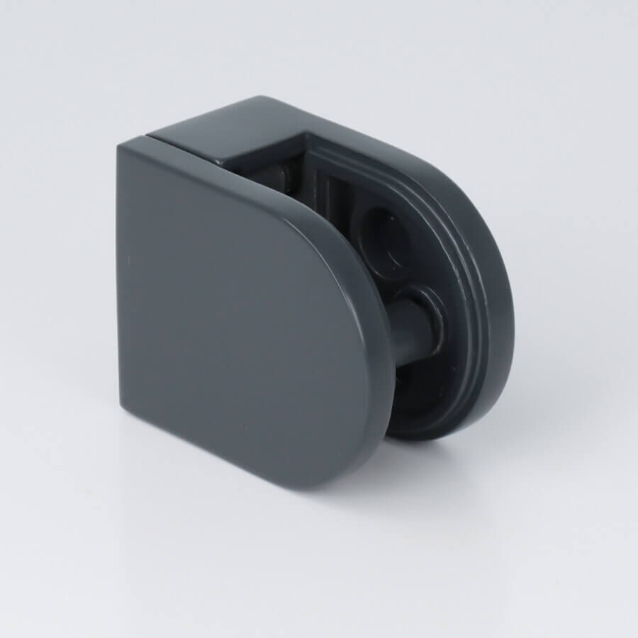 Glashalter Edelstahl V2A 50 x 40 mm anthrazit RAL7016 halbrund auf hellen Untergrund
