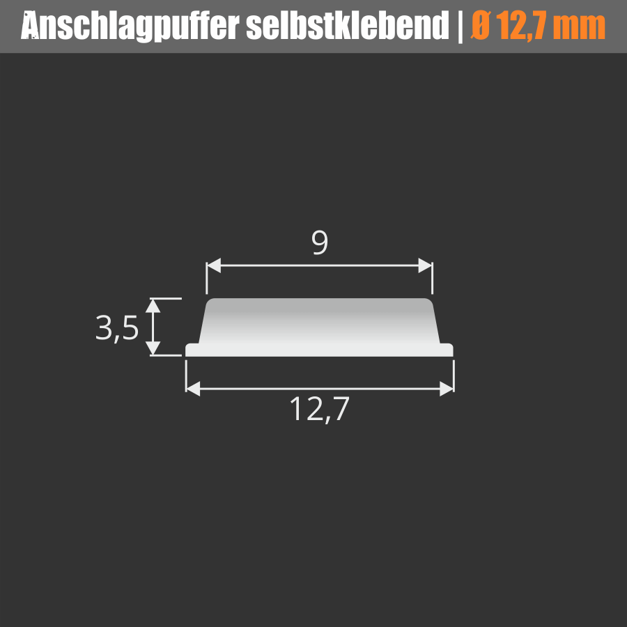 Anschlag-Puffer Gummi selbstklebend Ø 12,7mm Skizze mit Abmessungen