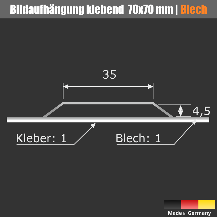 Magnetmontage Spiegel als Set selbstklebend 70x70 mm Skizze2