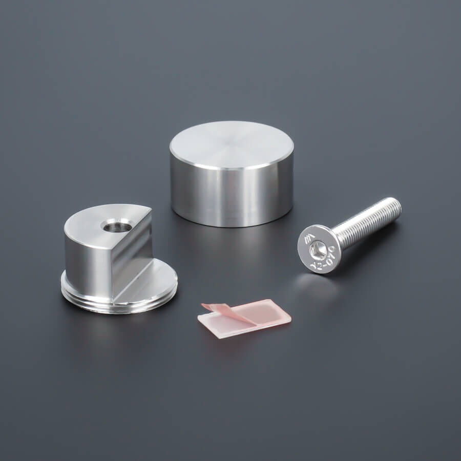 Glashalter Klemmhalter Edelstahl Ø25mm für schwere Platten Lieferumfang auf dunklem Untergrund