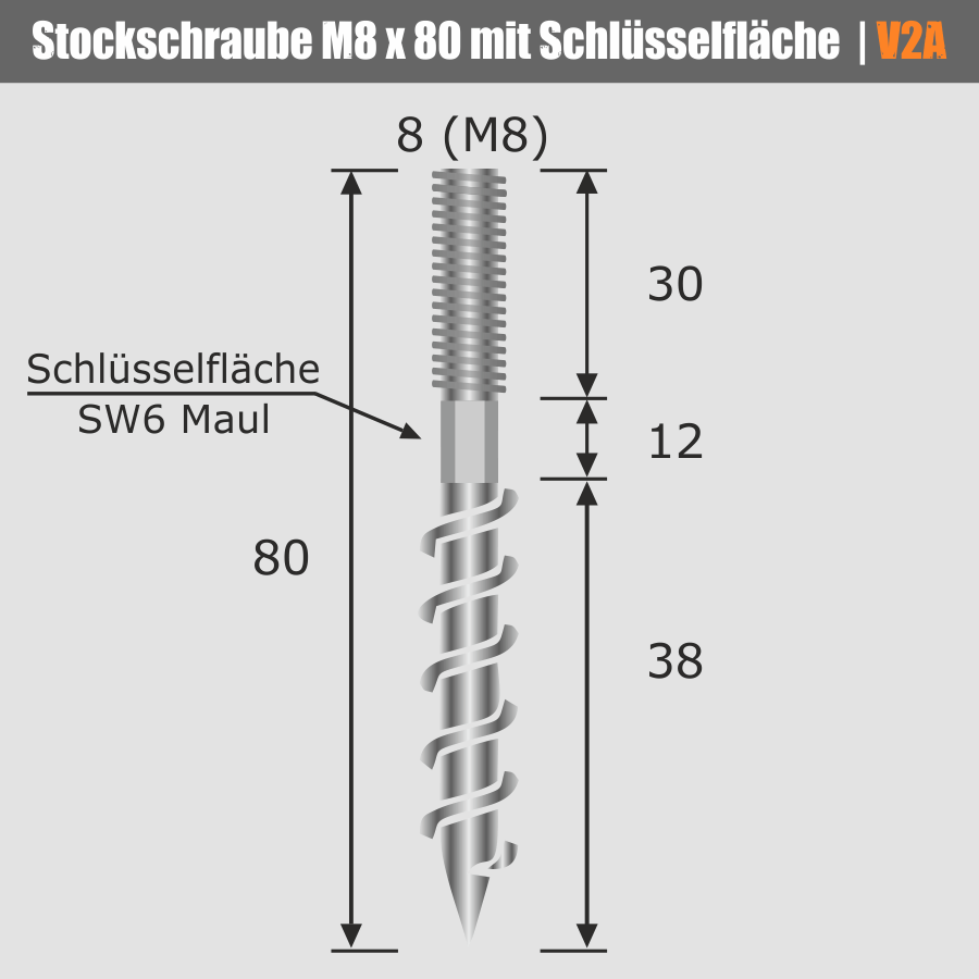 Stockschraube M8x80 Skizze mit Maße