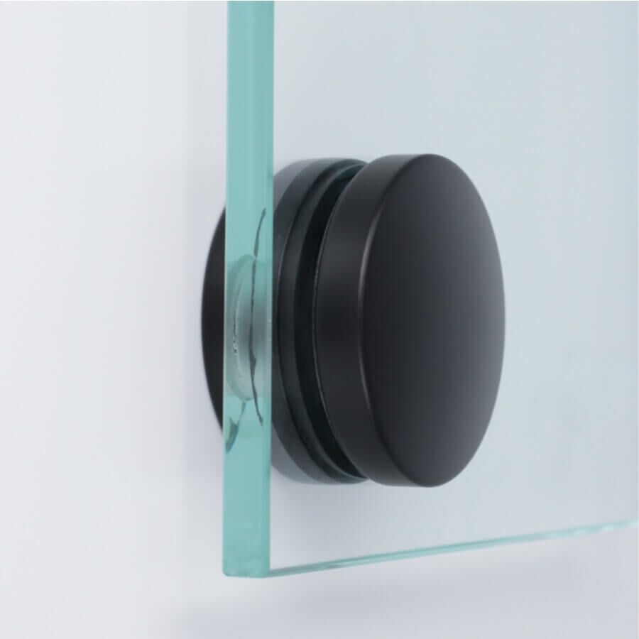 Glas-Punkthalter Edelstahl Ø 50 mm schwarz montiert an heller Wand
