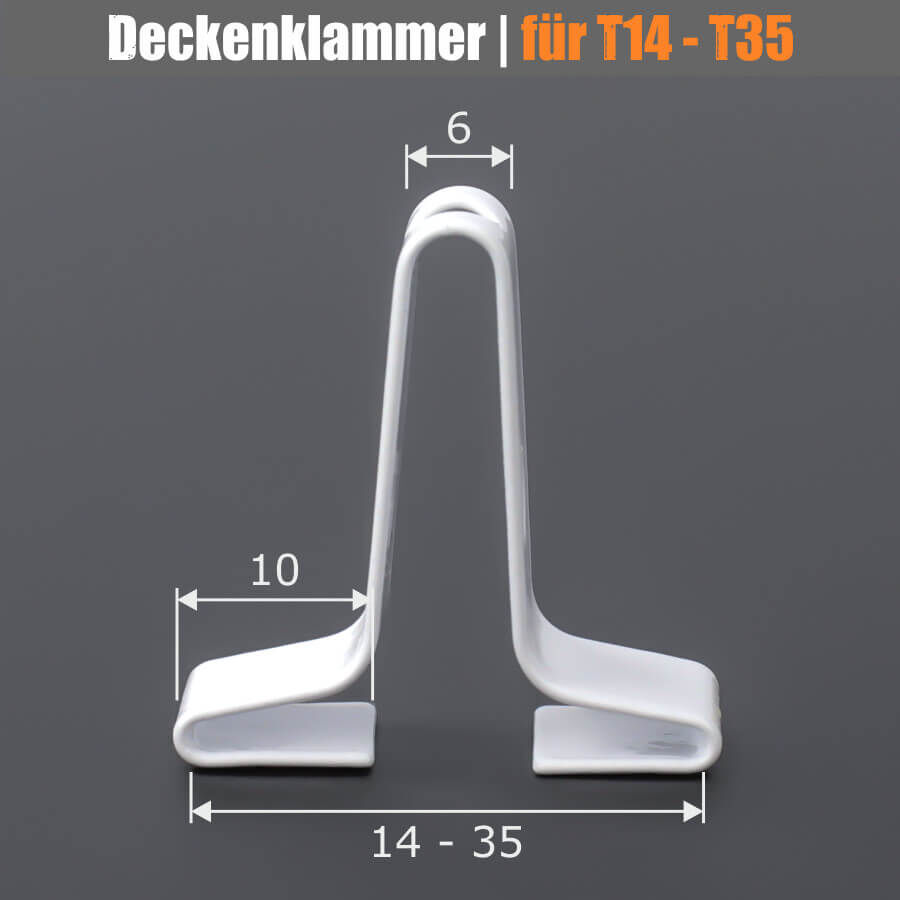 Deckenklemme Deckenclip abgebildet von vorne mit Maßen