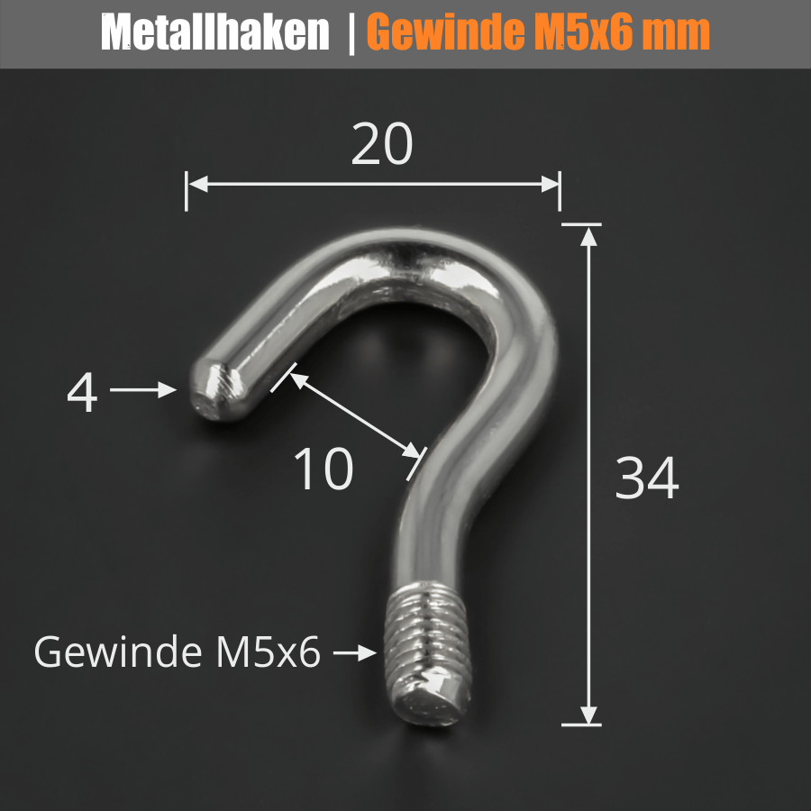 Einschraubhaken Metallhaken Gewindehaken für Topfmagnete Skizze mit Maße
